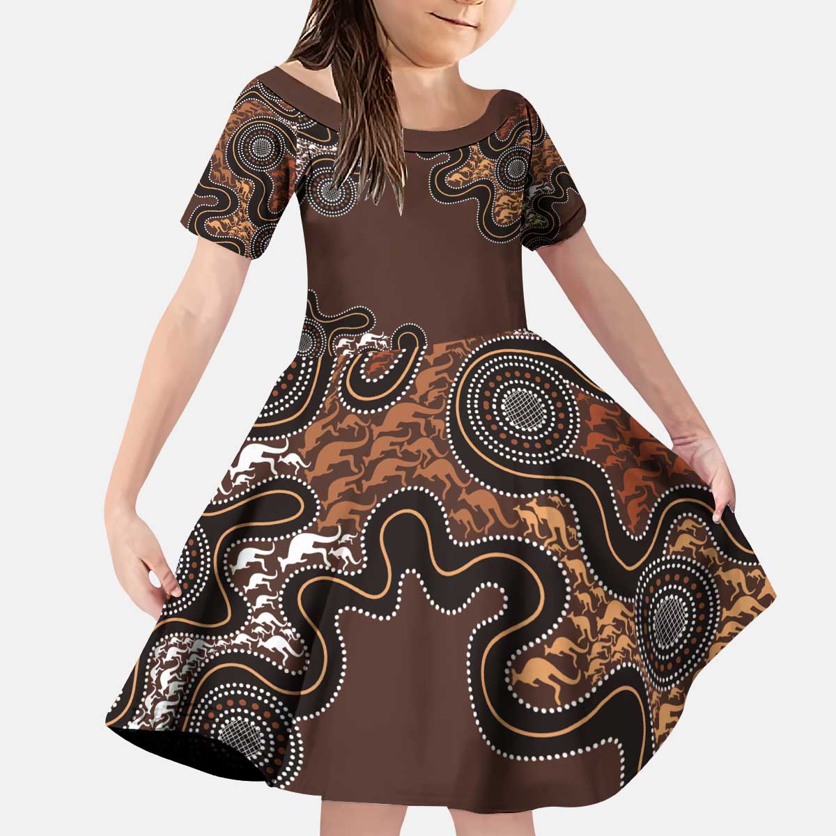 Personalised Aboriginal Art Kangaroo Symbol Kid Short Sleeve Dress