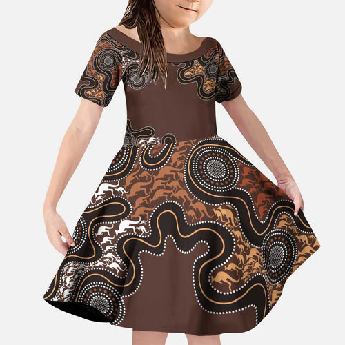 Personalised Aboriginal Art Kangaroo Symbol Kid Short Sleeve Dress