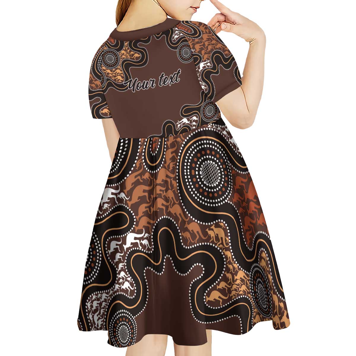 Personalised Aboriginal Art Kangaroo Symbol Kid Short Sleeve Dress