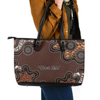 Personalised Aboriginal Art Kangaroo Symbol Leather Tote Bag