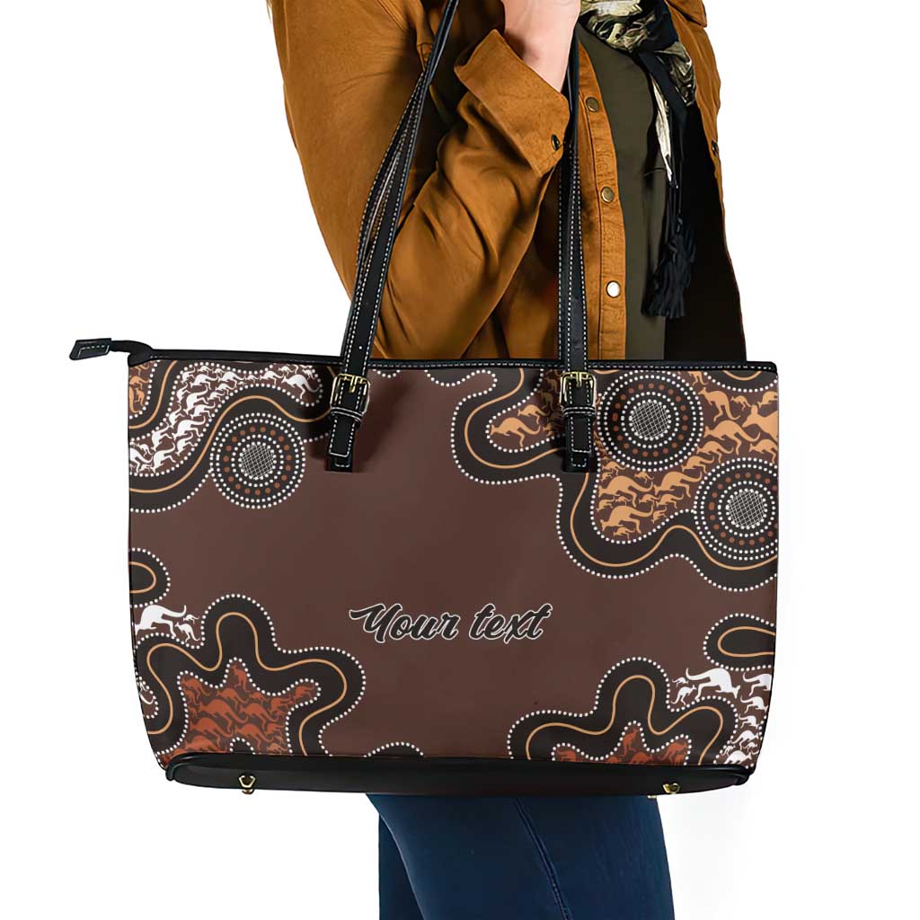 Personalised Aboriginal Art Kangaroo Symbol Leather Tote Bag