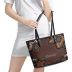 Personalised Aboriginal Art Kangaroo Symbol Leather Tote Bag