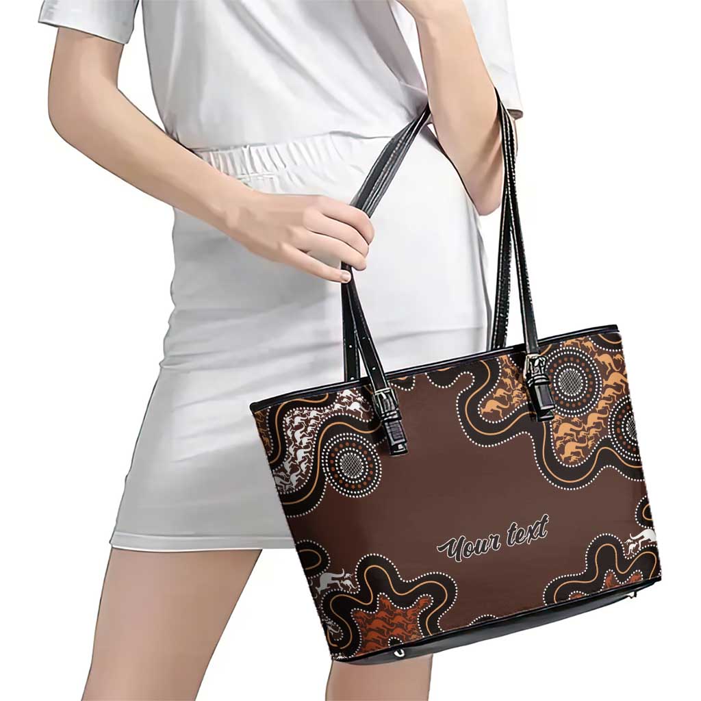 Personalised Aboriginal Art Kangaroo Symbol Leather Tote Bag