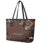 Personalised Aboriginal Art Kangaroo Symbol Leather Tote Bag