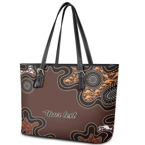 Personalised Aboriginal Art Kangaroo Symbol Leather Tote Bag