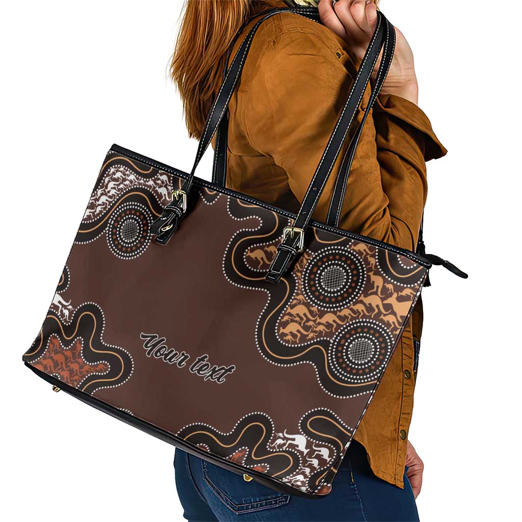Personalised Aboriginal Art Kangaroo Symbol Leather Tote Bag
