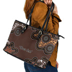 Personalised Aboriginal Art Kangaroo Symbol Leather Tote Bag