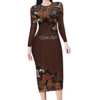 Personalised Aboriginal Art Kangaroo Symbol Long Sleeve Bodycon Dress