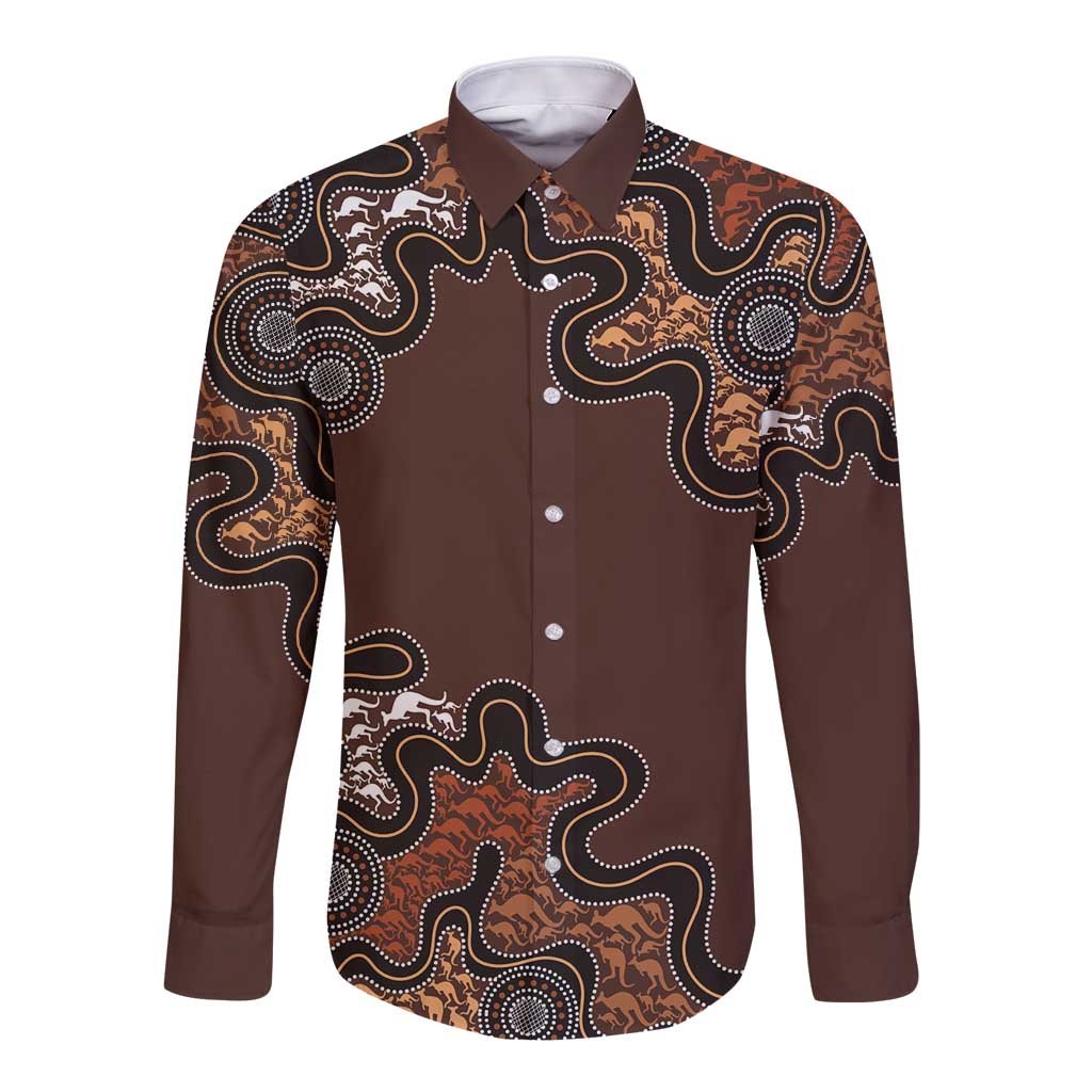 Personalised Aboriginal Art Kangaroo Symbol Long Sleeve Button Shirt