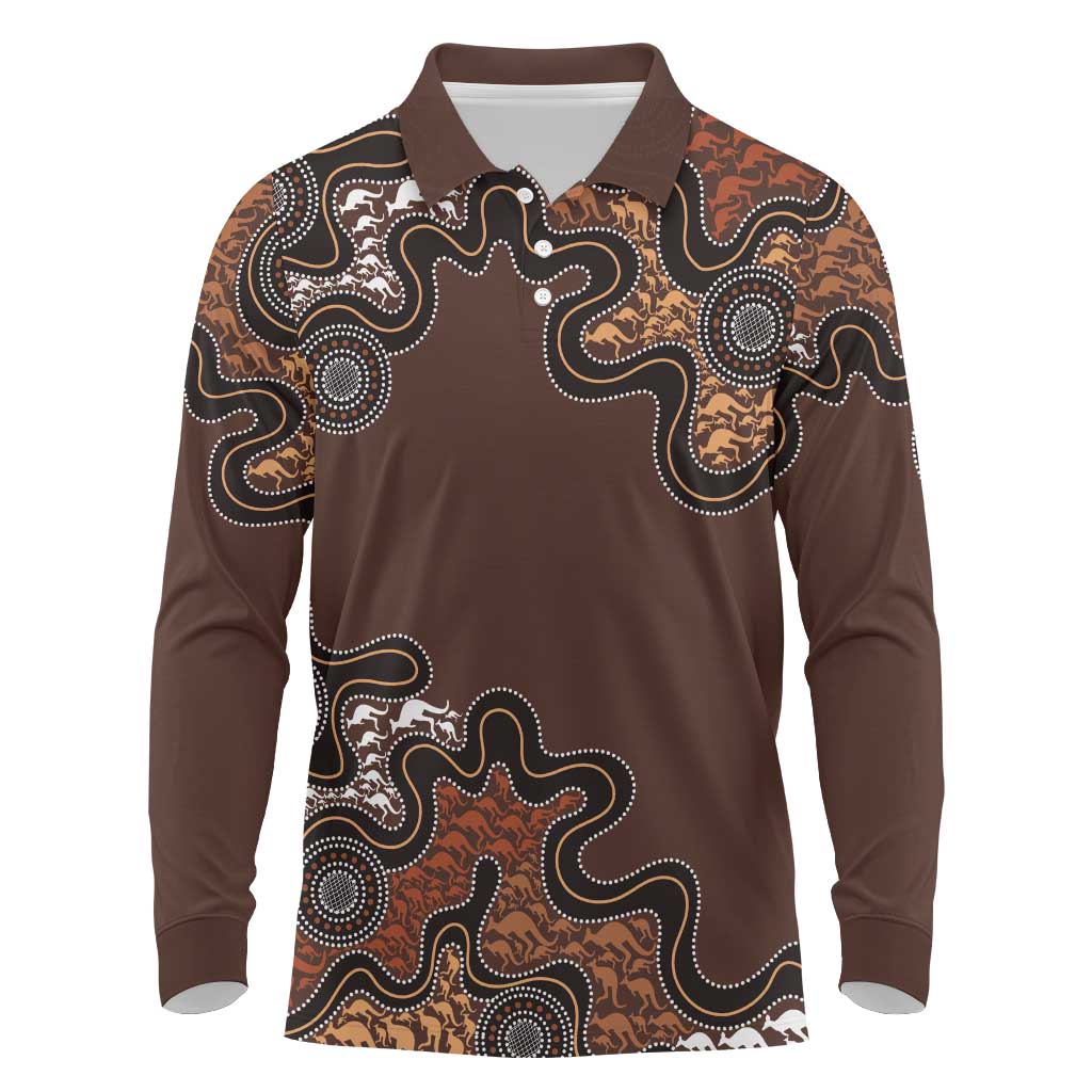 Personalised Aboriginal Art Kangaroo Symbol Long Sleeve Polo Shirt