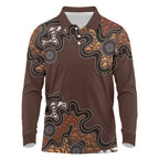 Personalised Aboriginal Art Kangaroo Symbol Long Sleeve Polo Shirt