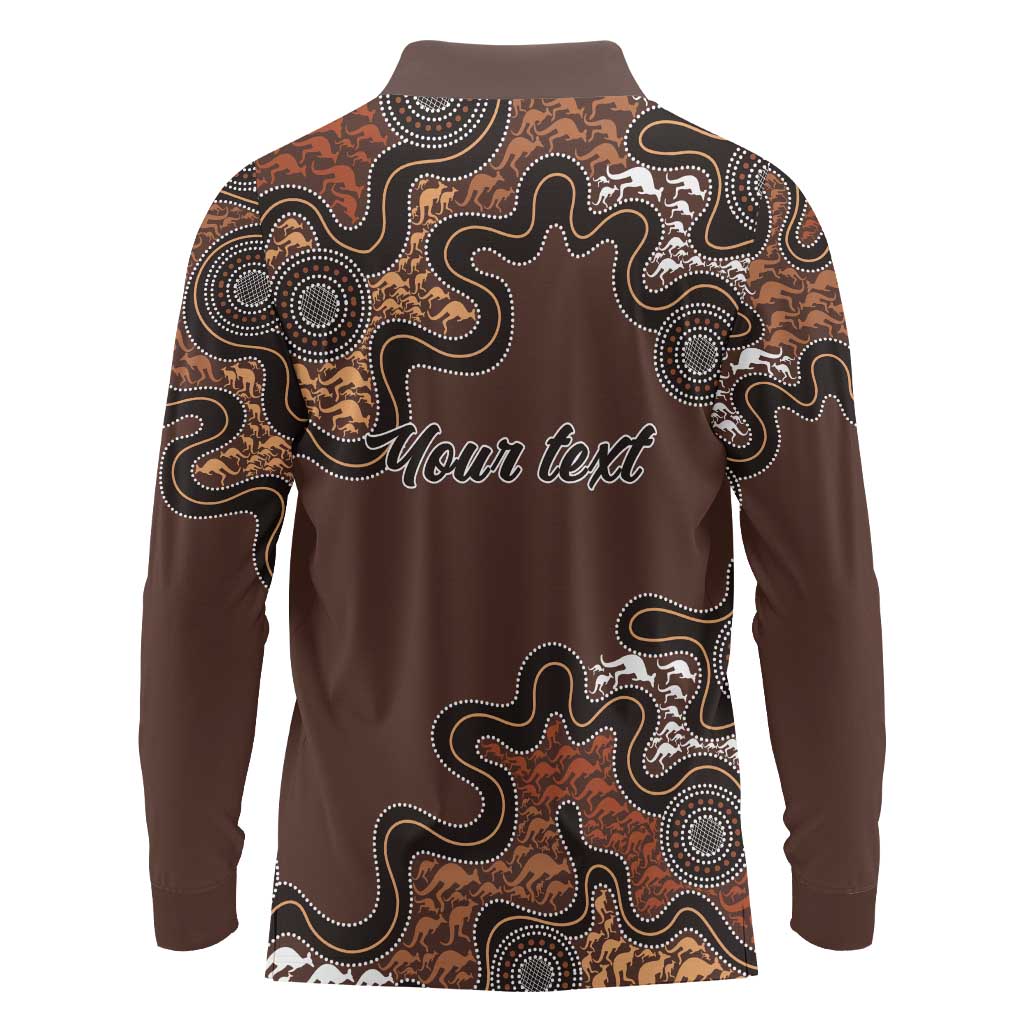 Personalised Aboriginal Art Kangaroo Symbol Long Sleeve Polo Shirt