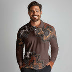 Personalised Aboriginal Art Kangaroo Symbol Long Sleeve Polo Shirt