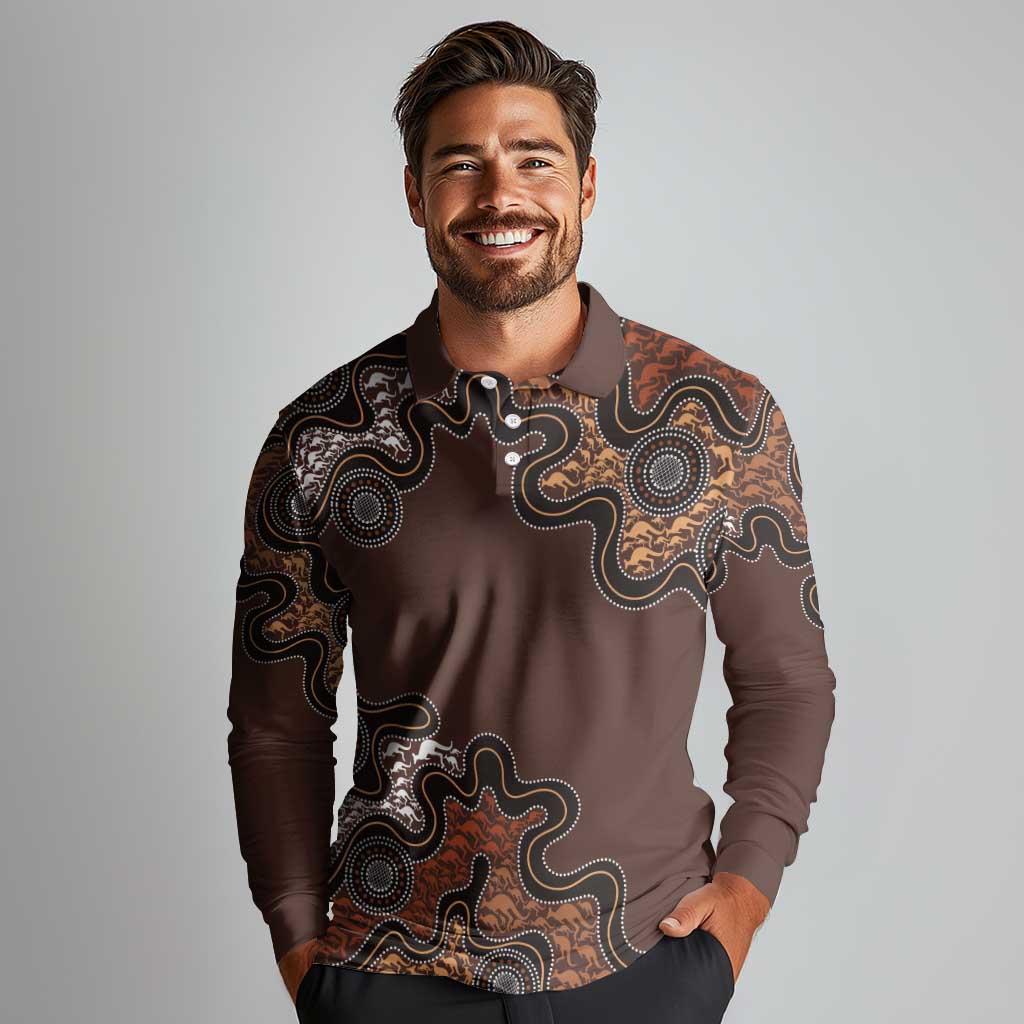 Personalised Aboriginal Art Kangaroo Symbol Long Sleeve Polo Shirt