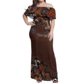 Personalised Aboriginal Art Kangaroo Symbol Off Shoulder Maxi Dress