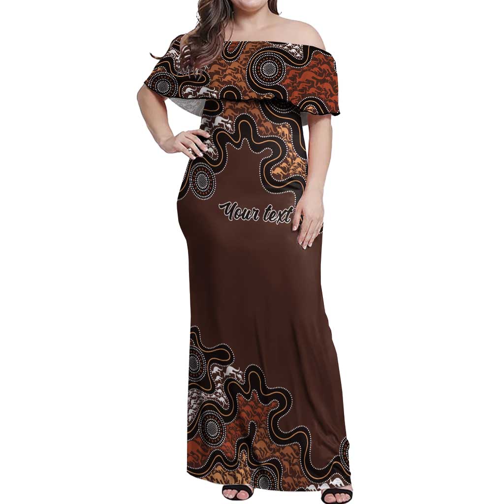 Personalised Aboriginal Art Kangaroo Symbol Off Shoulder Maxi Dress