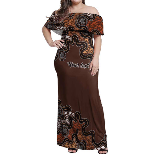 Personalised Aboriginal Art Kangaroo Symbol Off Shoulder Maxi Dress