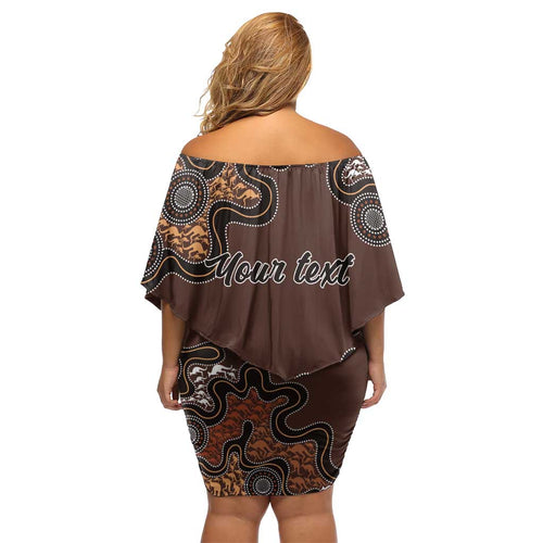 Personalised Aboriginal Art Kangaroo Symbol Off Shoulder Short Dress