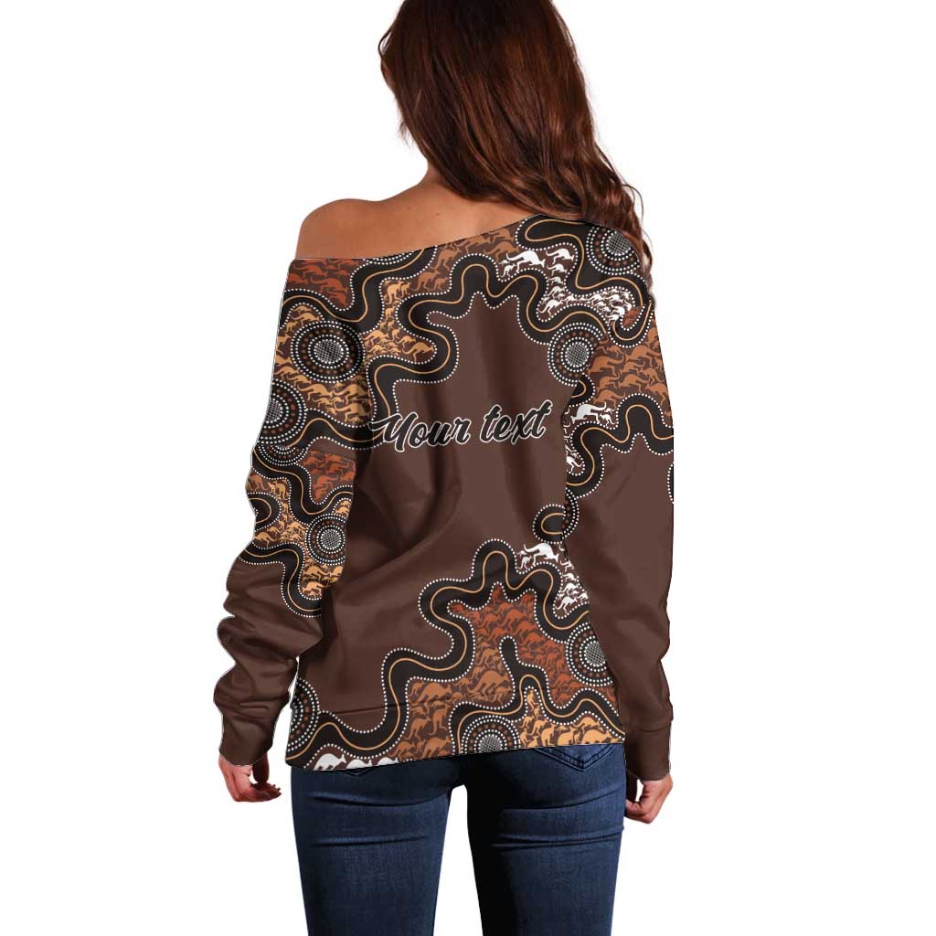 Personalised Aboriginal Art Kangaroo Symbol Off Shoulder Sweater