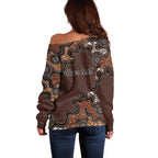 Personalised Aboriginal Art Kangaroo Symbol Off Shoulder Sweater