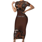 Personalised Aboriginal Art Kangaroo Symbol Short Sleeve Bodycon Dress