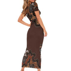 Personalised Aboriginal Art Kangaroo Symbol Short Sleeve Bodycon Dress