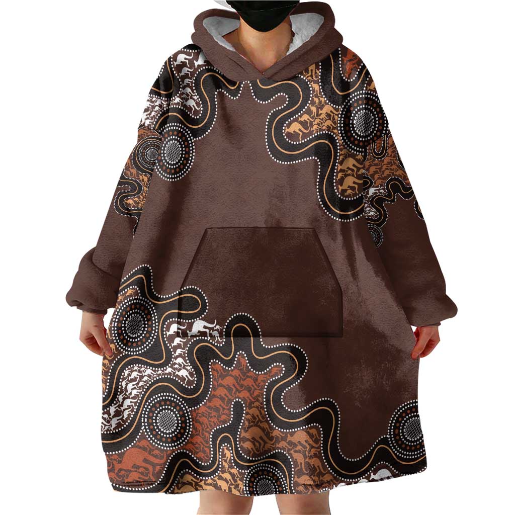 Personalised Aboriginal Art Kangaroo Symbol Wearable Blanket Hoodie