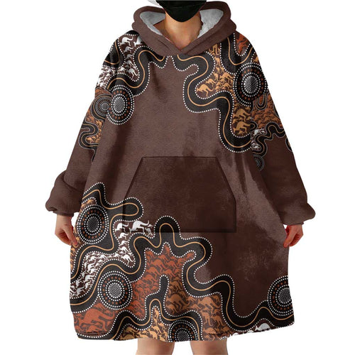 Personalised Aboriginal Art Kangaroo Symbol Wearable Blanket Hoodie