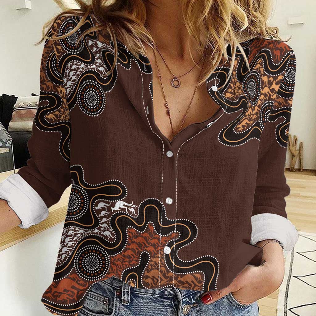 Personalised Aboriginal Art Kangaroo Symbol Women Casual Shirt