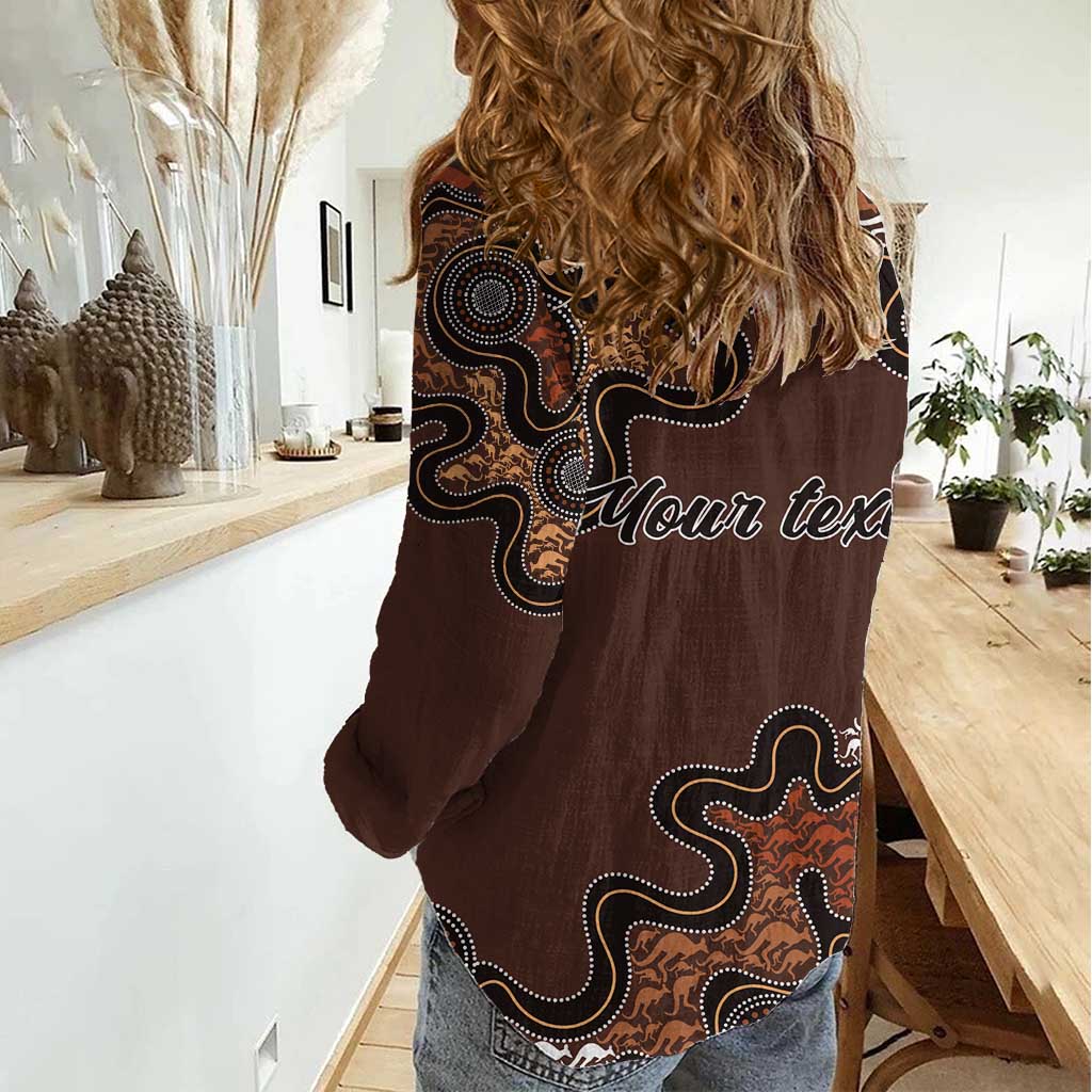 Personalised Aboriginal Art Kangaroo Symbol Women Casual Shirt
