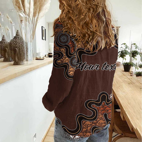 Personalised Aboriginal Art Kangaroo Symbol Women Casual Shirt