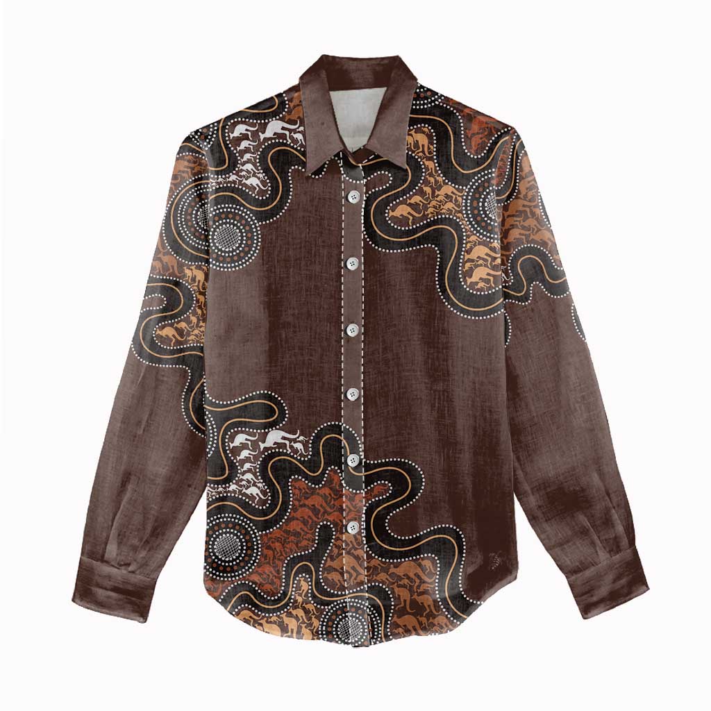 Personalised Aboriginal Art Kangaroo Symbol Women Casual Shirt
