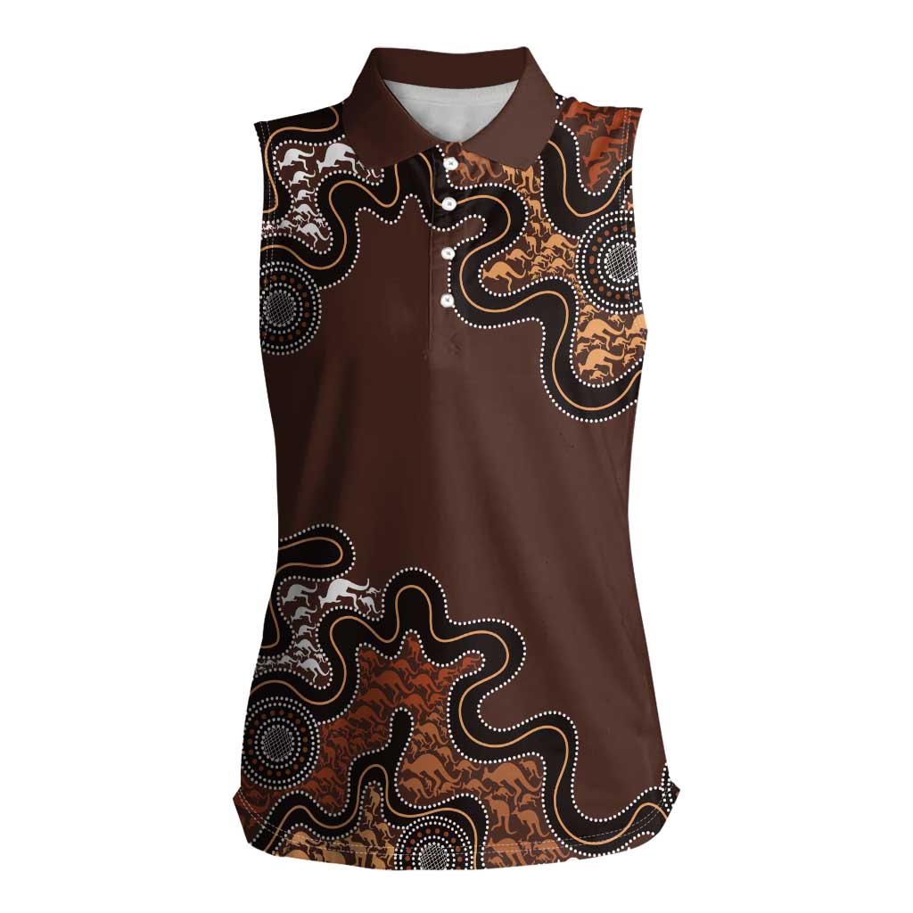Personalised Aboriginal Art Kangaroo Symbol Women Sleeveless Polo Shirt