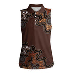 Personalised Aboriginal Art Kangaroo Symbol Women Sleeveless Polo Shirt