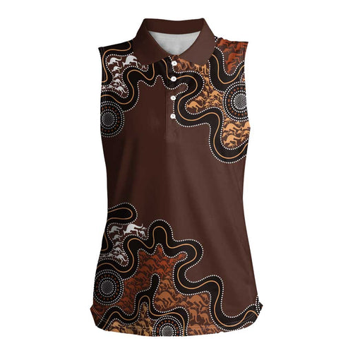 Personalised Aboriginal Art Kangaroo Symbol Women Sleeveless Polo Shirt