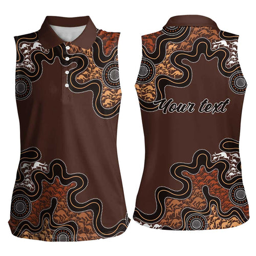 Personalised Aboriginal Art Kangaroo Symbol Women Sleeveless Polo Shirt