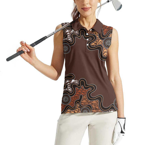 Personalised Aboriginal Art Kangaroo Symbol Women Sleeveless Polo Shirt