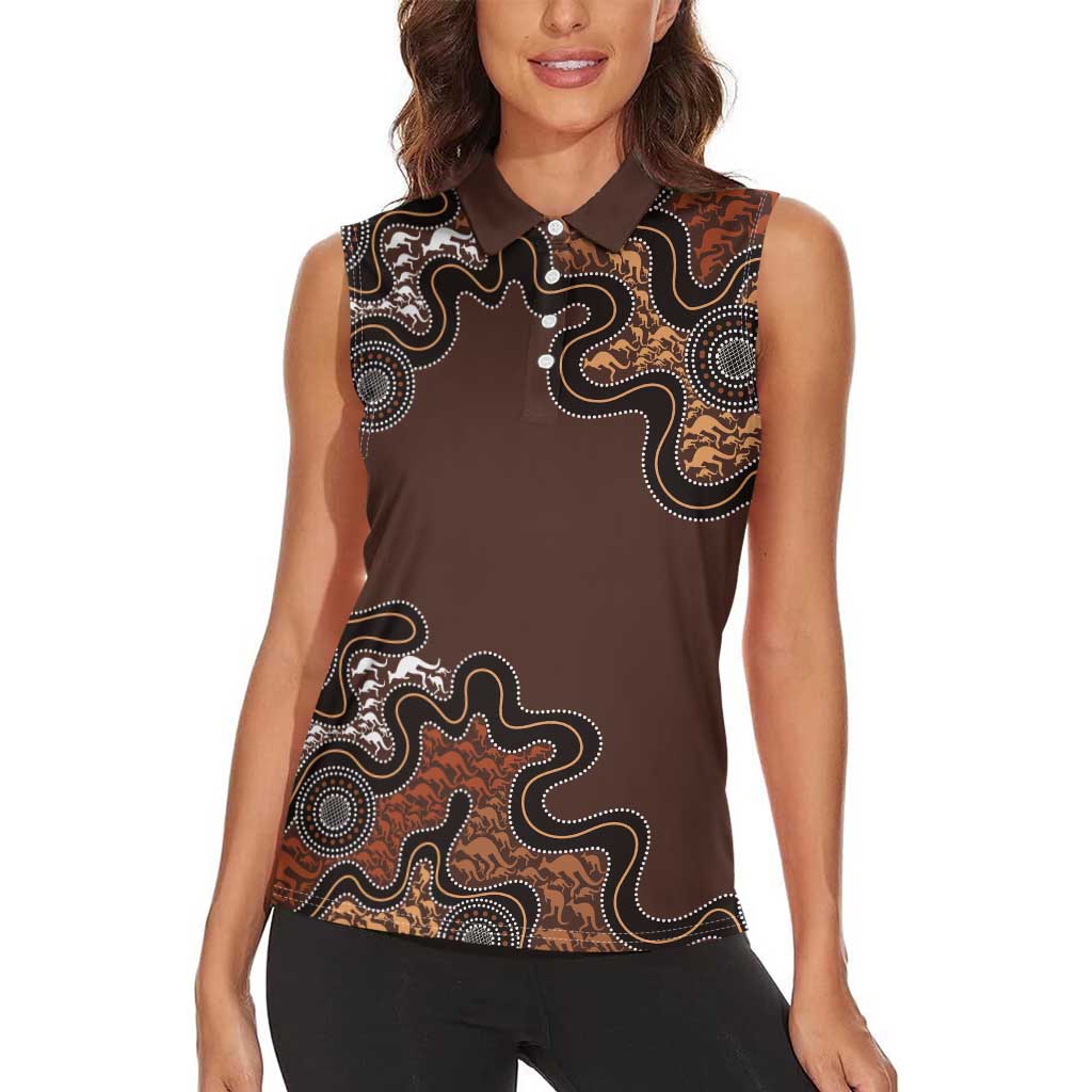 Personalised Aboriginal Art Kangaroo Symbol Women Sleeveless Polo Shirt