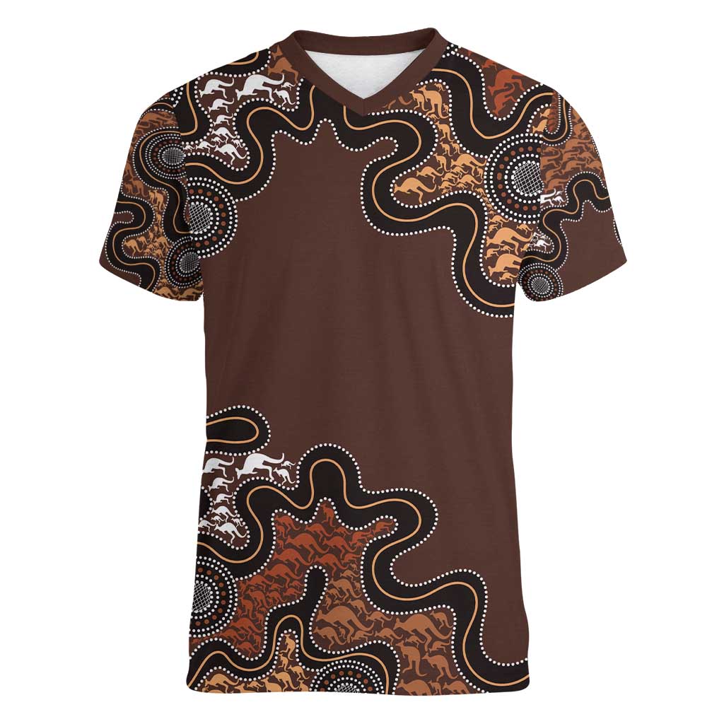 Personalised Aboriginal Art Kangaroo Symbol Women V-Neck T-Shirt