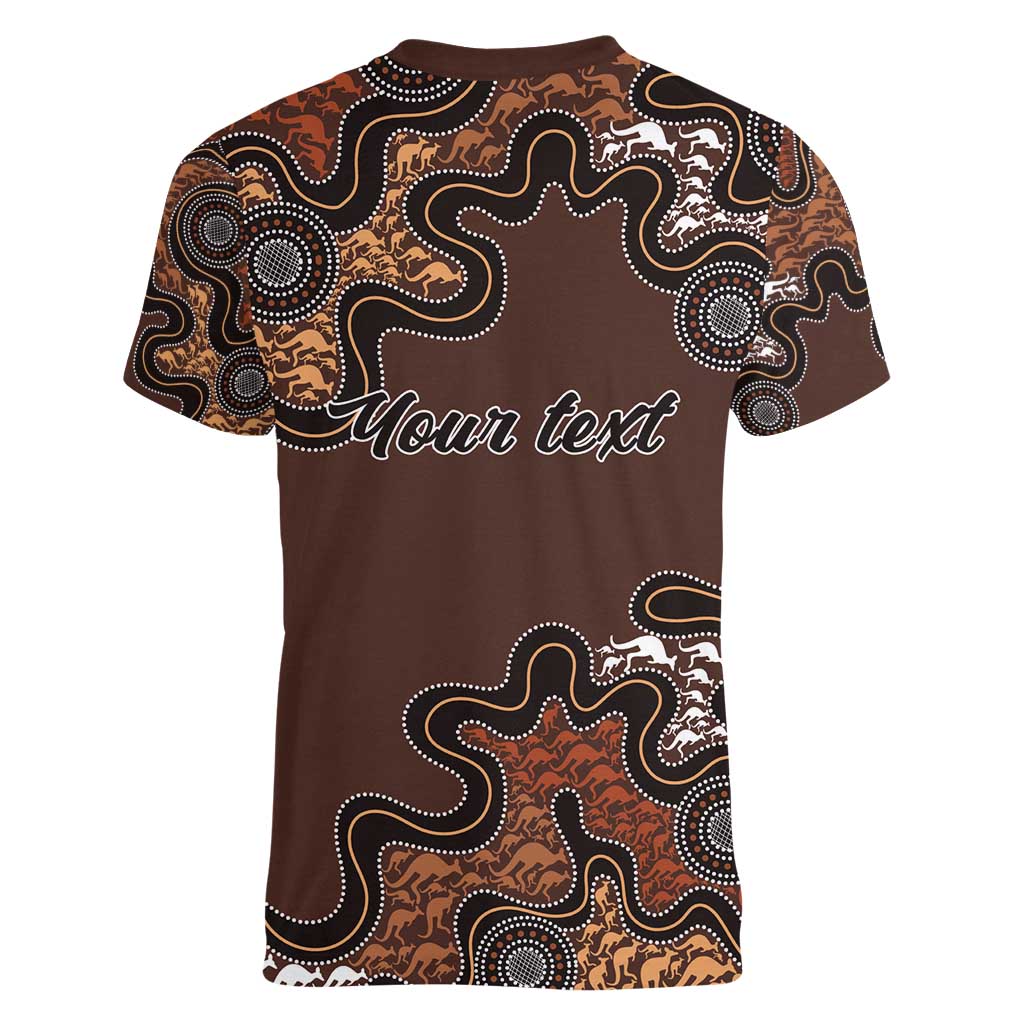 Personalised Aboriginal Art Kangaroo Symbol Women V-Neck T-Shirt