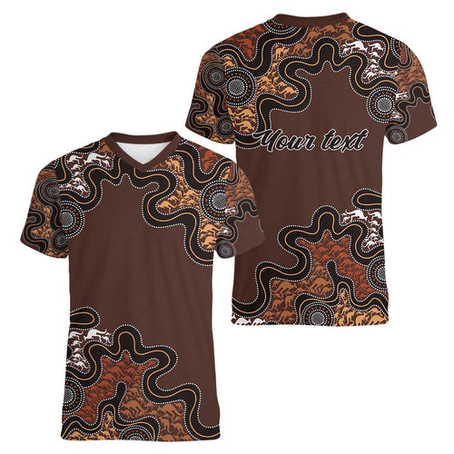 Personalised Aboriginal Art Kangaroo Symbol Women V-Neck T-Shirt