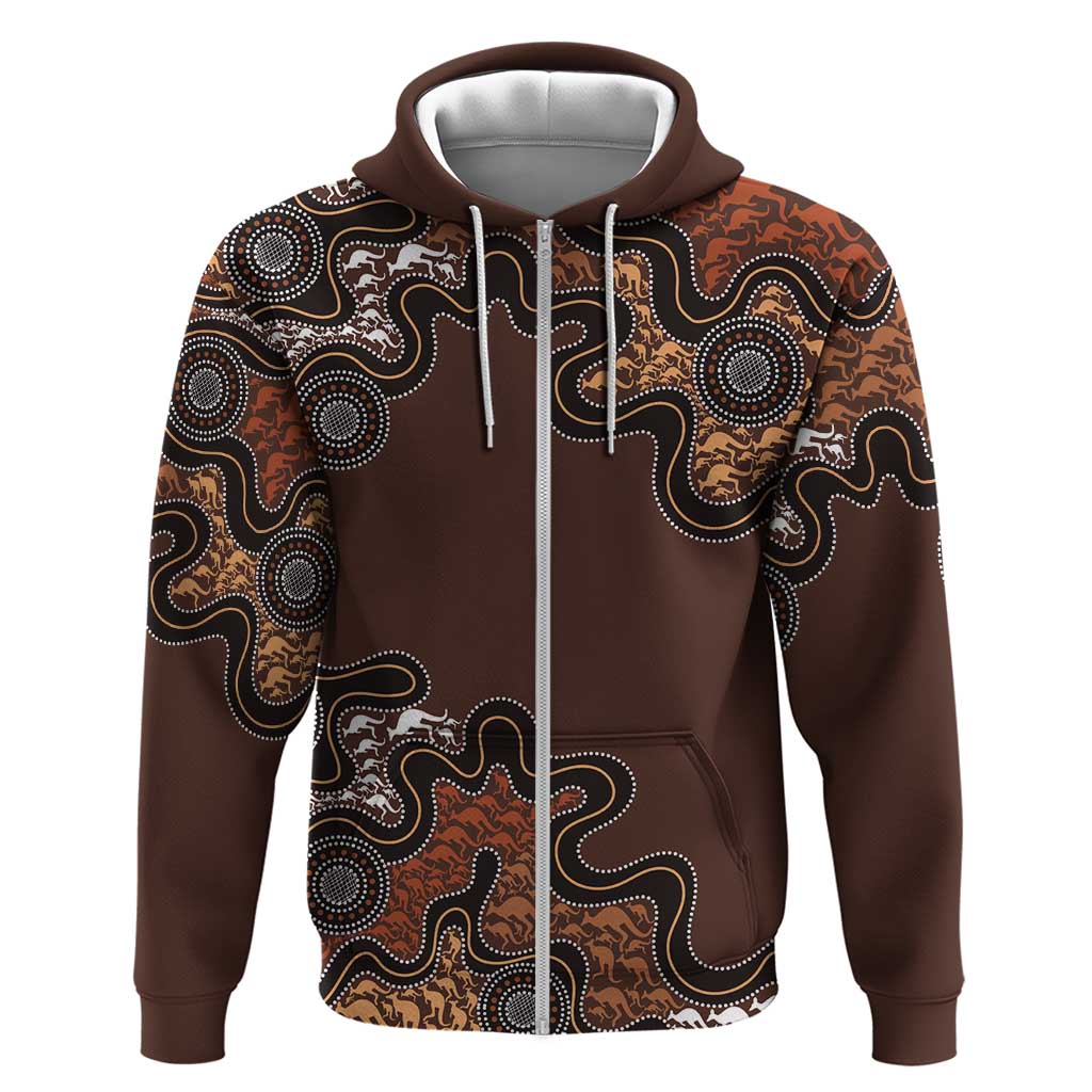 Personalised Aboriginal Art Kangaroo Symbol Zip Hoodie