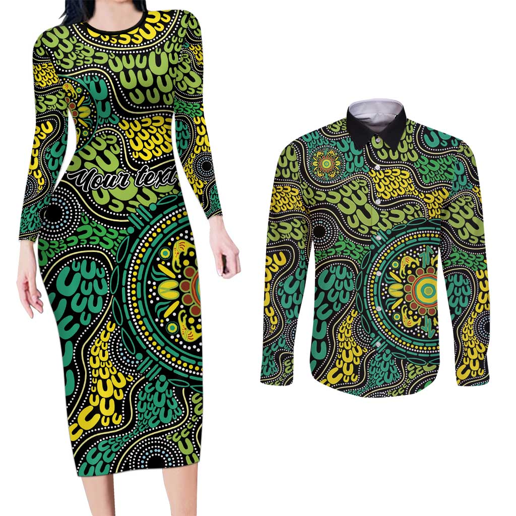 Personalised Aboriginal Art People Symbol Couples Matching Long Sleeve Bodycon Dress and Long Sleeve Button Shirt