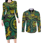 Personalised Aboriginal Art People Symbol Couples Matching Long Sleeve Bodycon Dress and Long Sleeve Button Shirt