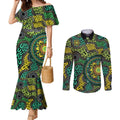 Personalised Aboriginal Art People Symbol Couples Matching Mermaid Dress and Long Sleeve Button Shirt