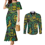 Personalised Aboriginal Art People Symbol Couples Matching Mermaid Dress and Long Sleeve Button Shirt