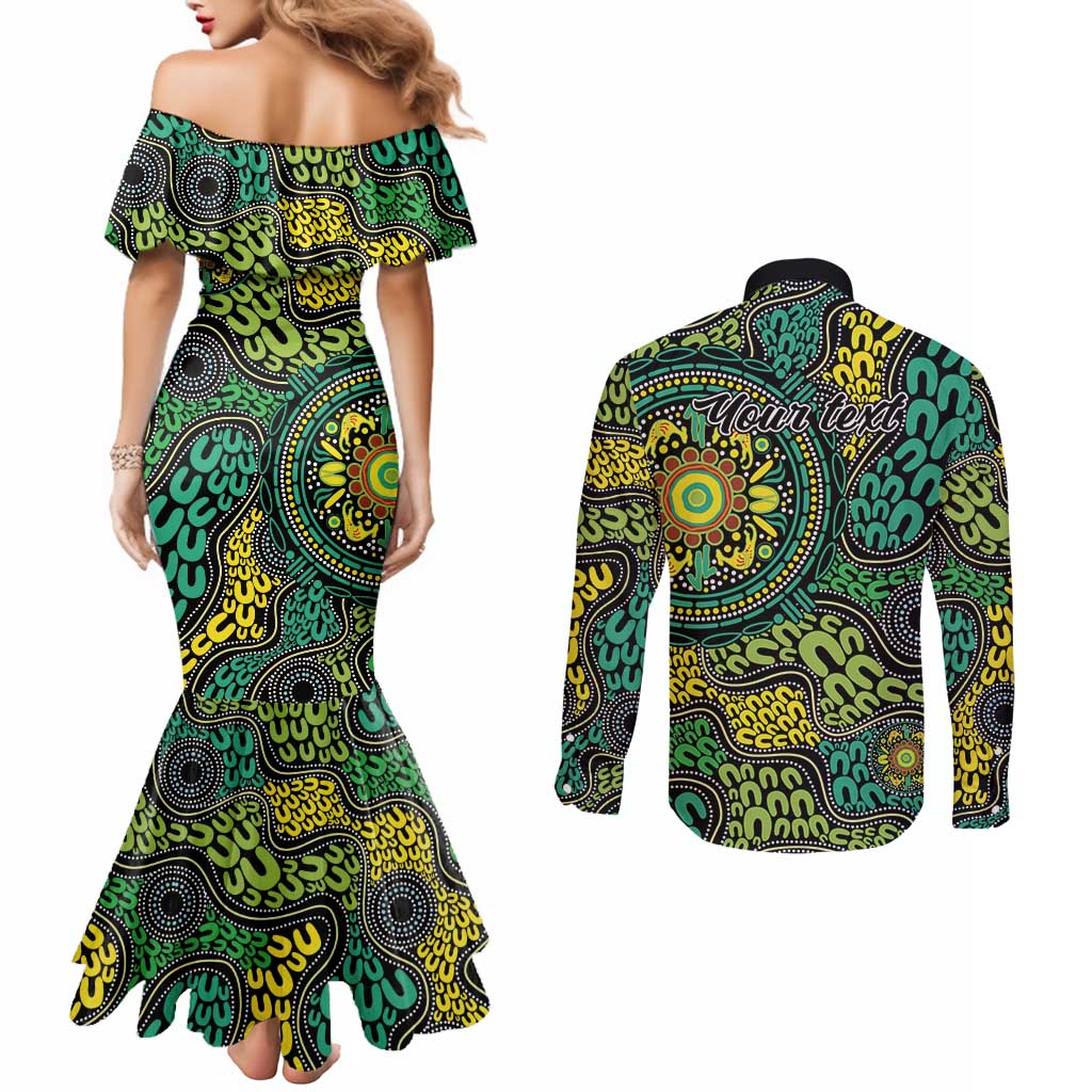 Personalised Aboriginal Art People Symbol Couples Matching Mermaid Dress and Long Sleeve Button Shirt