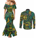 Personalised Aboriginal Art People Symbol Couples Matching Mermaid Dress and Long Sleeve Button Shirt