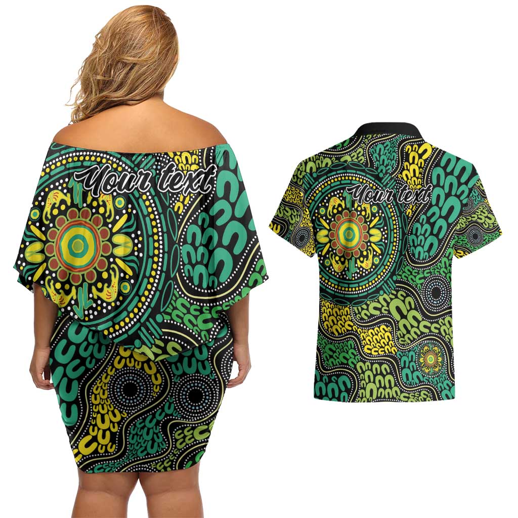 Personalised Aboriginal Art People Symbol Couples Matching Off Shoulder Short Dress and Hawaiian Shirt