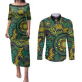 Personalised Aboriginal Art People Symbol Couples Matching Puletasi and Long Sleeve Button Shirt
